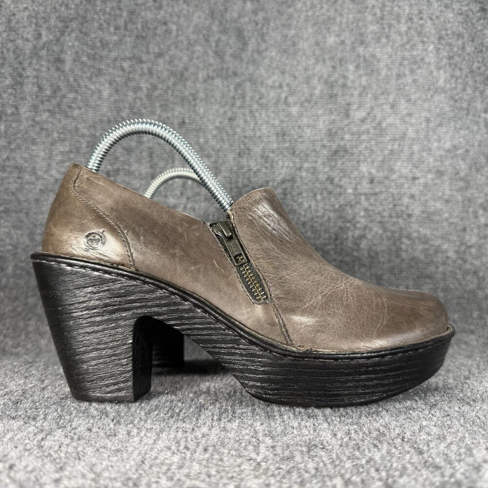 Born Womens Famke Platform Clog Booties Size 9.5 Gray Leather Side Zipper Chunky
